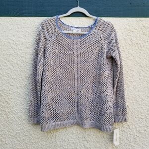 NWT John Paul Richard open stitch sweater rattan beige and dark chambray small